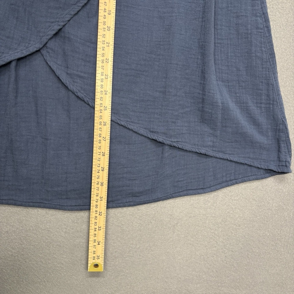 Pact Organic Cotton Gauze Tulip Faux Wrap Midi Skirt Navy Blue Size L Coastal - Picture 8 of 16